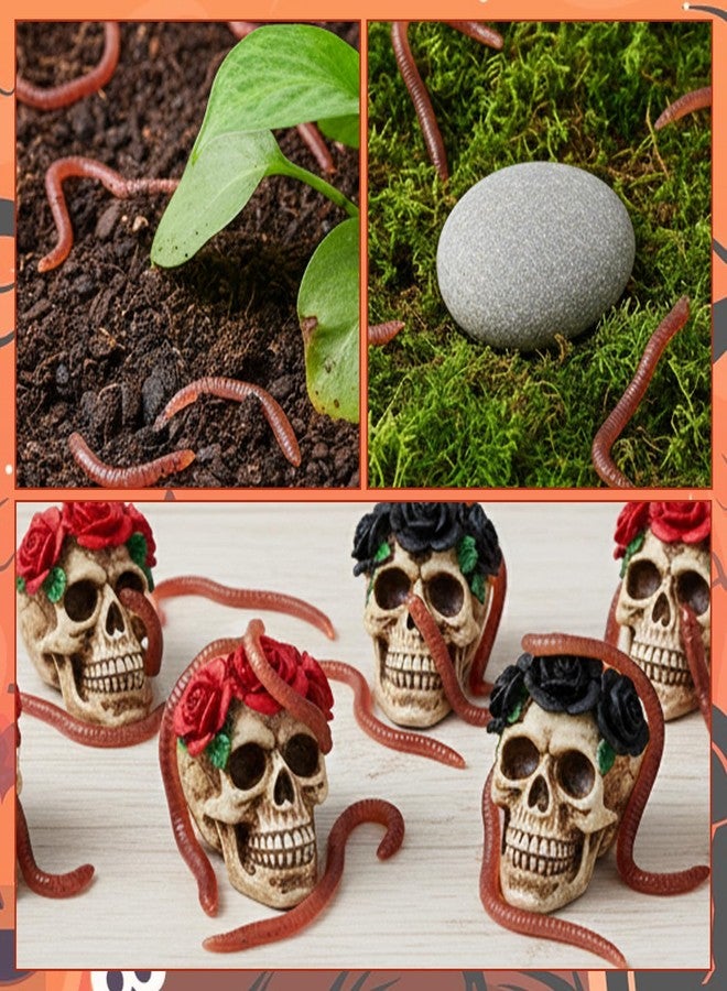 Matwsec 50 Pcs Fake Worms Soft Lure Trout Worm Earthworm 3.35 in Faux Lifelike Stretchy Rubber Earthworms Trick Toy Fishing Lures Baits for Halloween Sensory Bin April Fool's Day Party - Image 4
